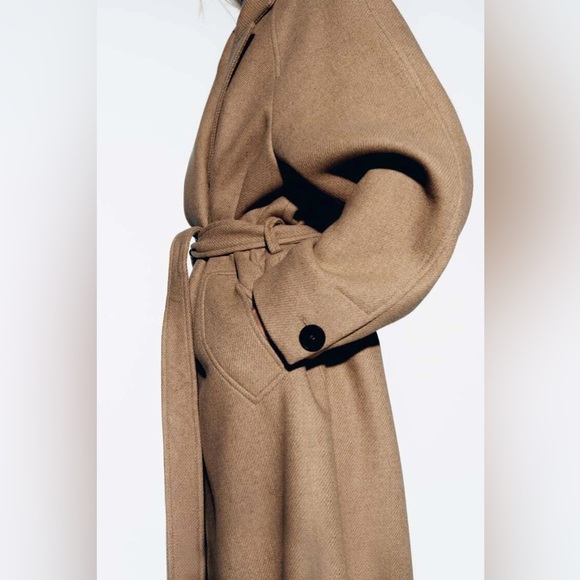 ZARA LONG BELTED WOOL BLEND COAT - Picture 6 of 15